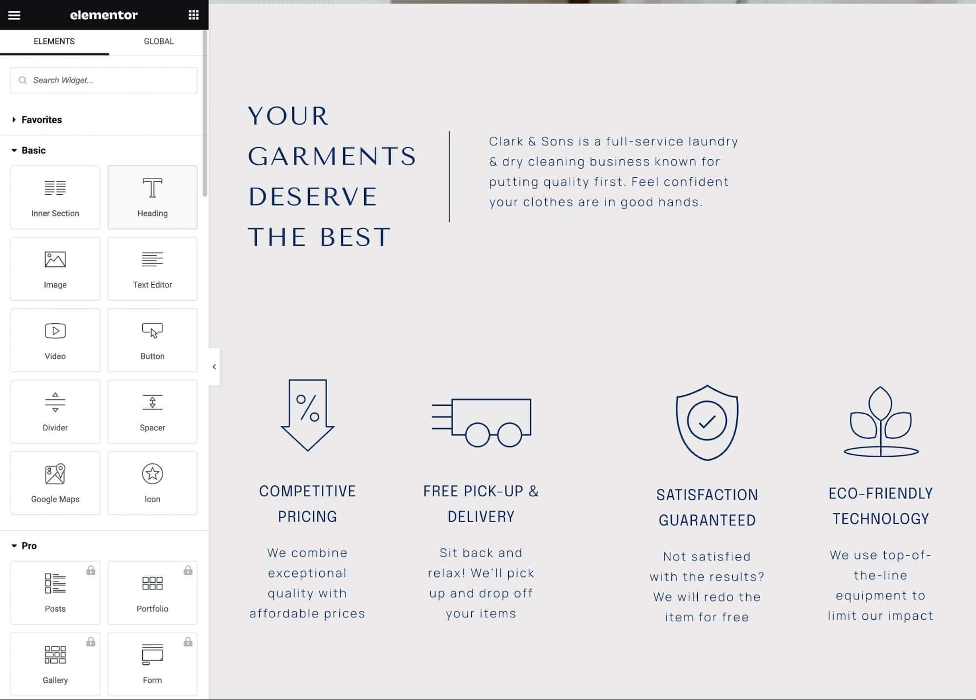Опции Elementor