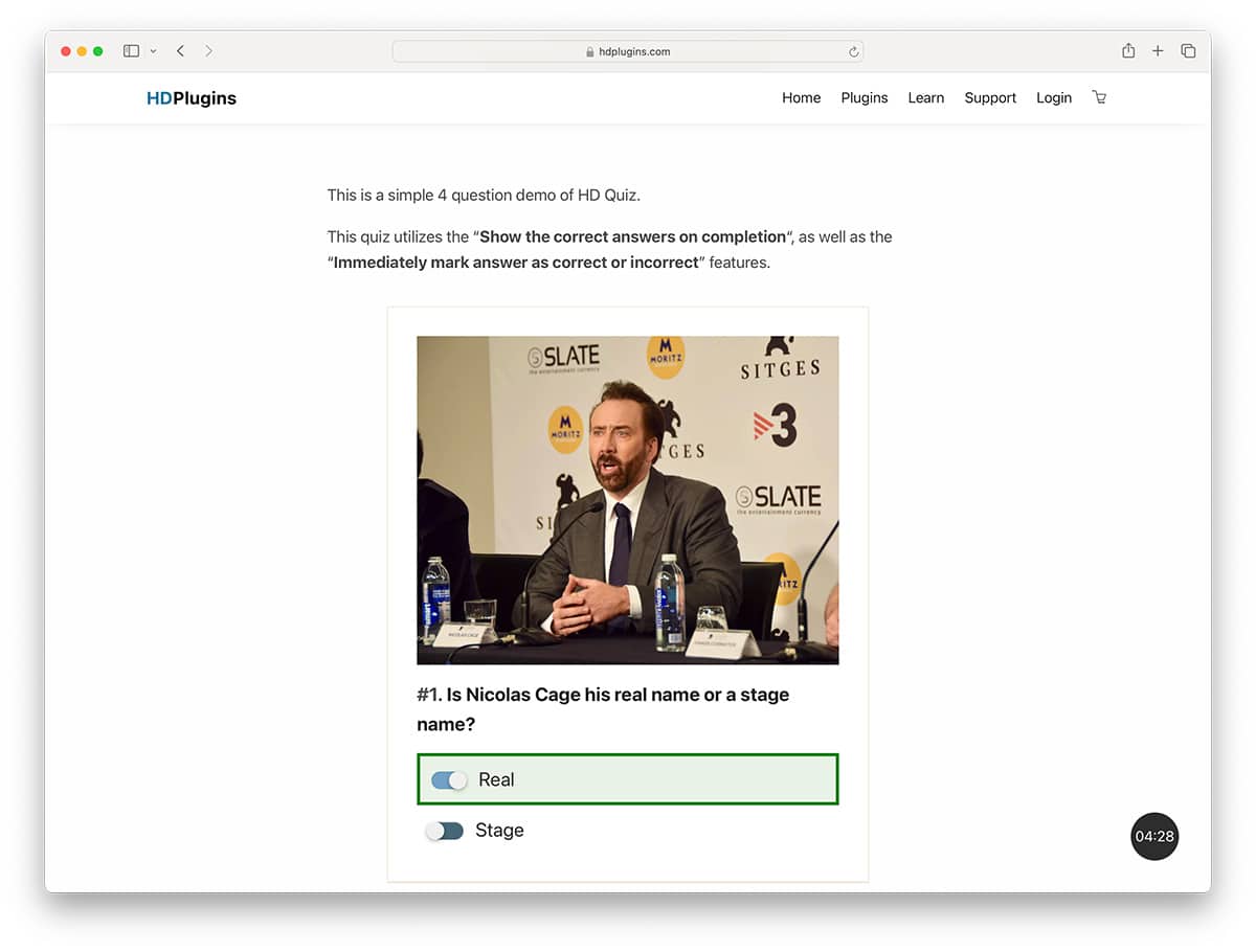 Созданная форма на HD Quiz