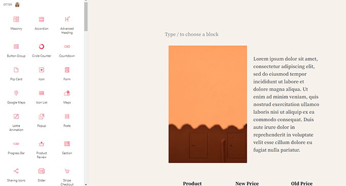 Как выглядит Gutenberg Blocks and Template Library от Otter