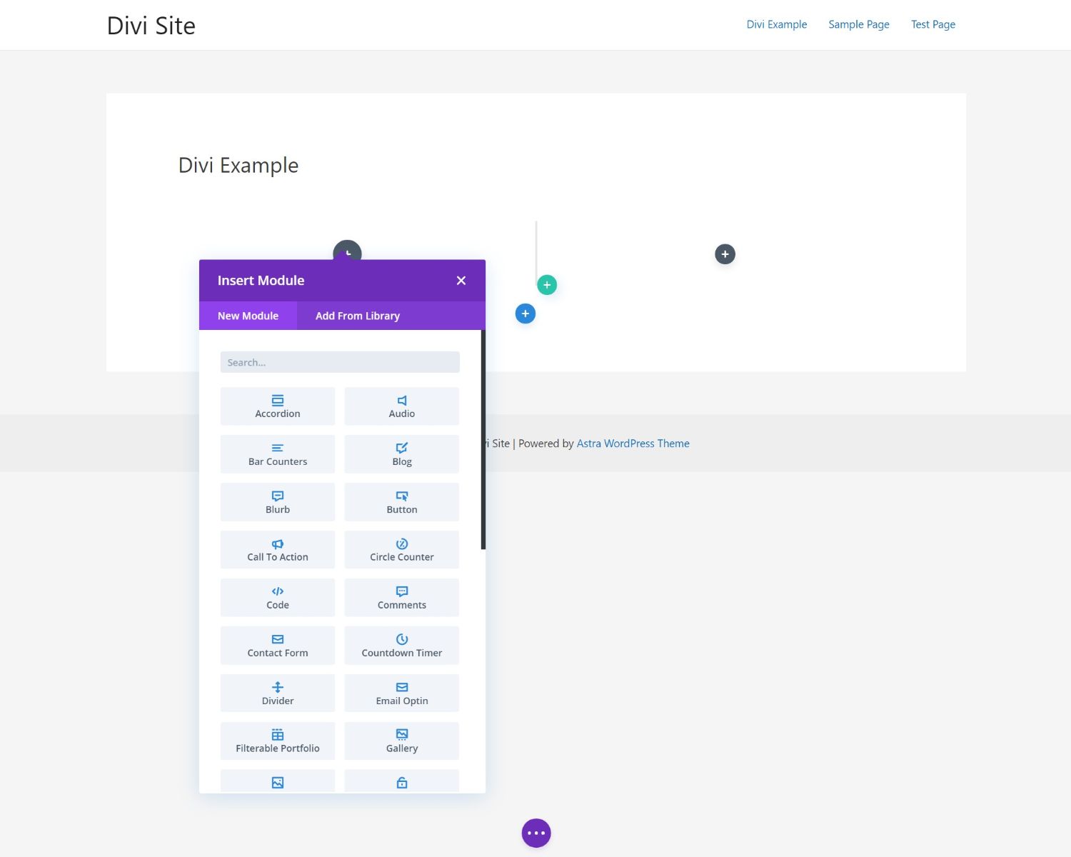 Интерфейс Divi конструктора