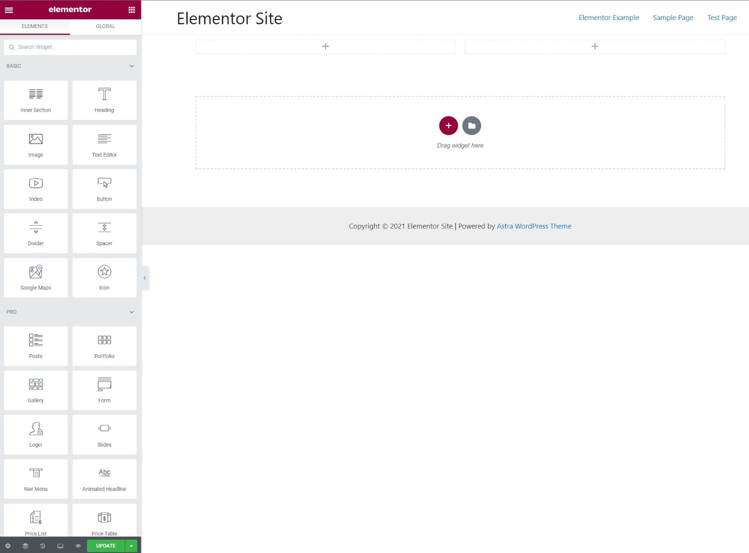 Интерфейс Elementor