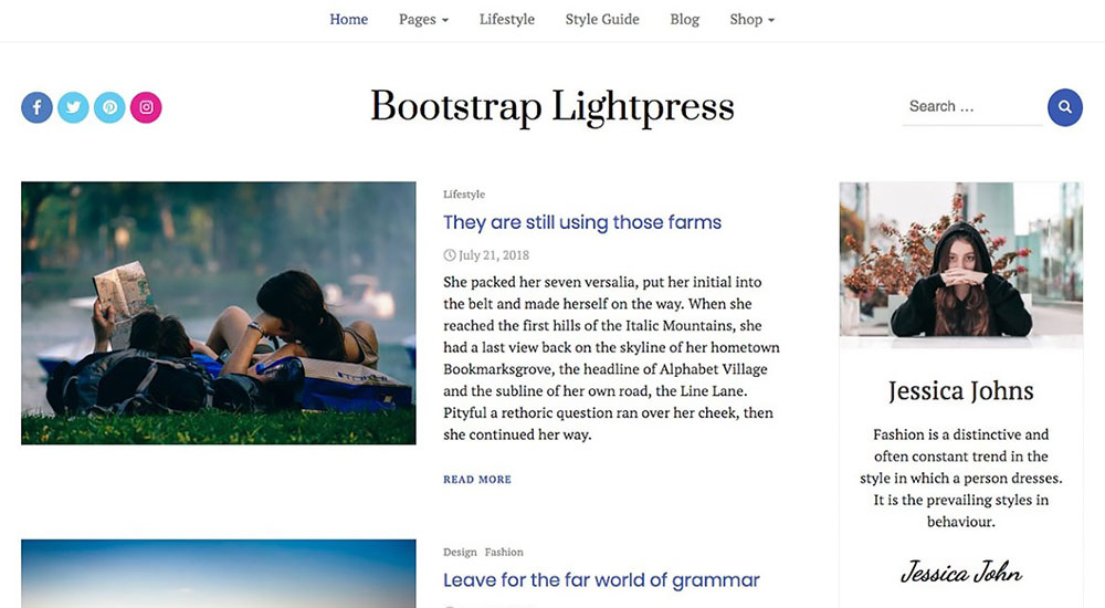 Bootstrap Lightpress для красивых блогов