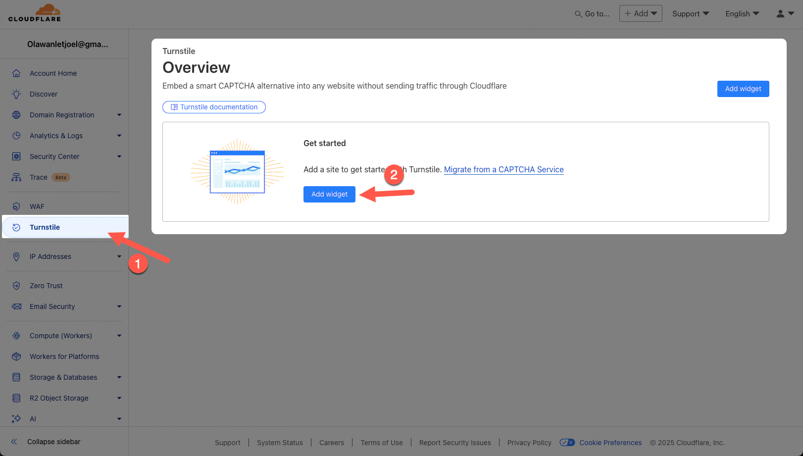 Cloudflare добавление виджета