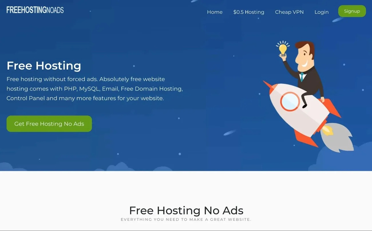 FreeHostingNoAds безвозмездный