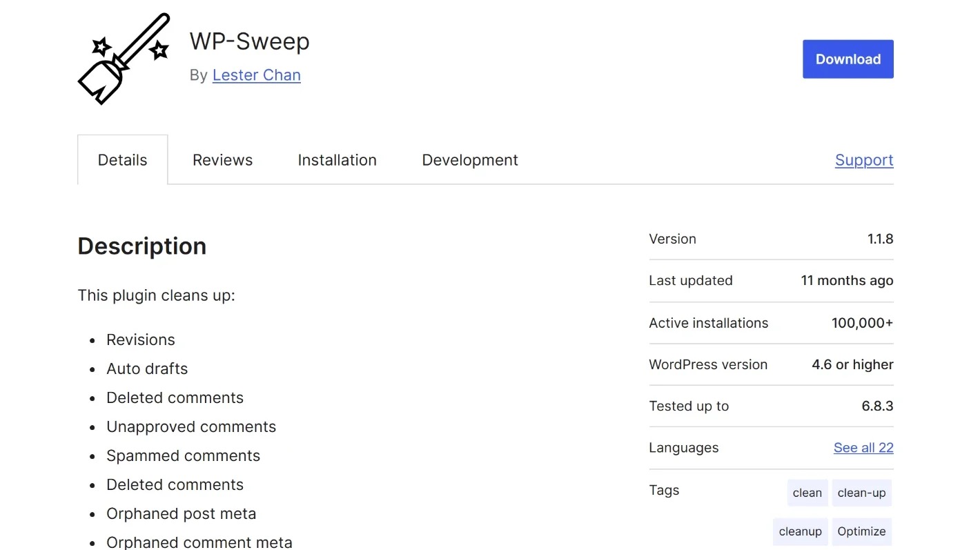 WP Sweep актуальный